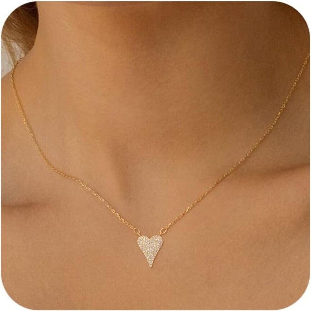 Gold Pendant Necklace for Women, Dainty Diamond Necklaces for Women Simple 14K G